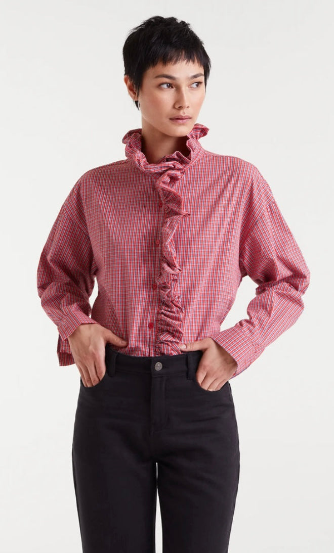 Compania Red Gingham Cotton Blouse