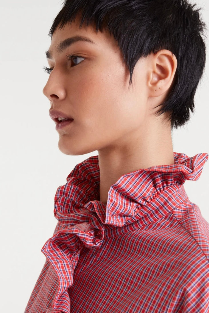 Compania Red Gingham Cotton Blouse