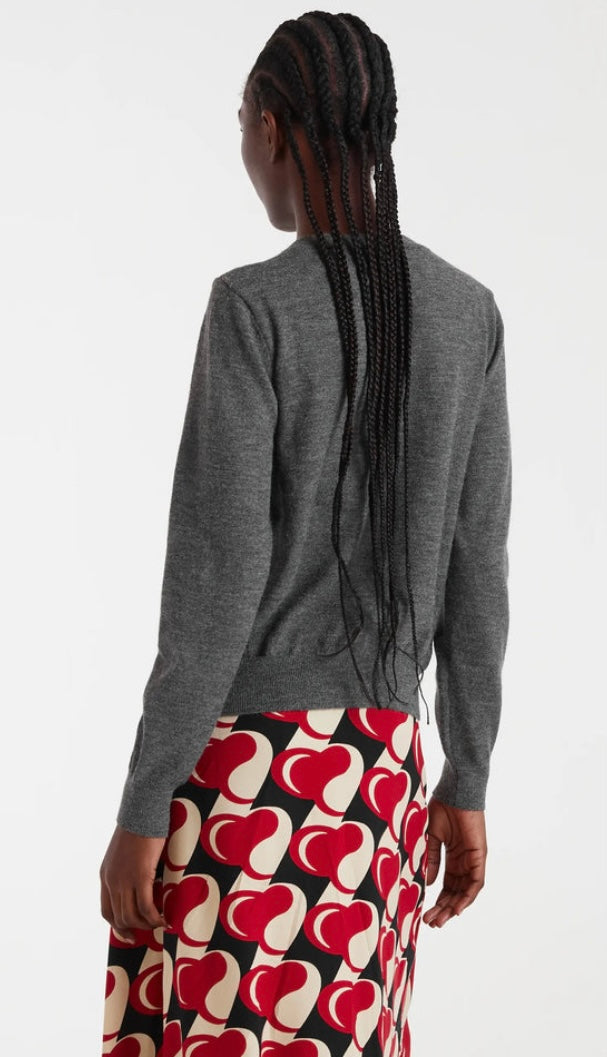 Compania Grey Fine Knit Cardigan with White /Red Flower Buttons