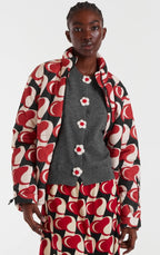 Compania Grey Fine Knit Cardigan with White /Red Flower Buttons