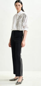 Essentiel Antwerp White Cotton oversized  shirt with Large Leaf sequin & bead embellishment