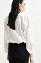 Essentiel Antwerp White Cotton oversized  shirt with Large Leaf sequin & bead embellishment