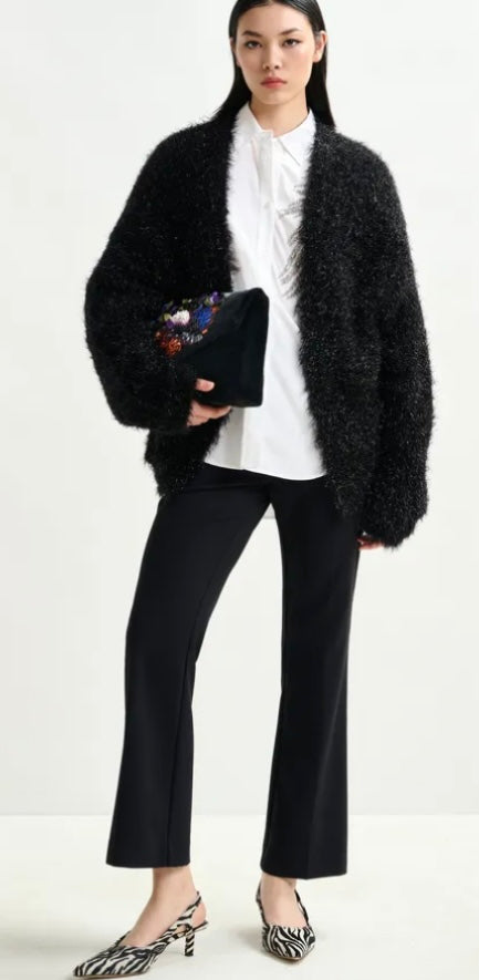 Essentiel Antwerp White Cotton oversized  shirt with Large Leaf sequin & bead embellishment