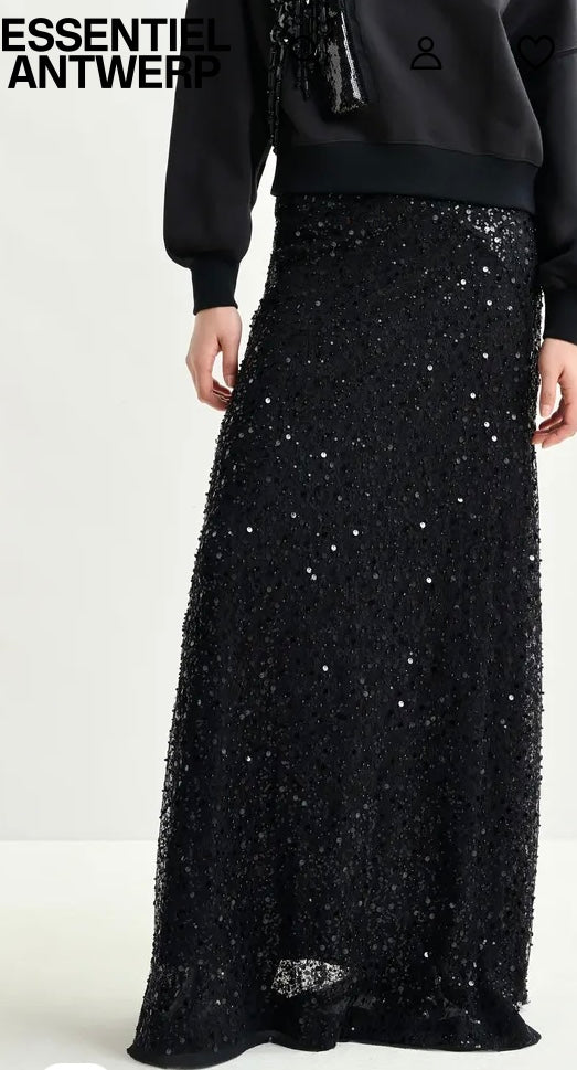 Essentiel Antwerp Black  Sequin and beaded Maxi Skirt.