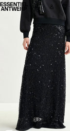 Essentiel Antwerp Black  Sequin and beaded Maxi Skirt.
