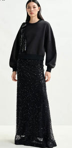 Essentiel Antwerp Black  Sequin and beaded Maxi Skirt.