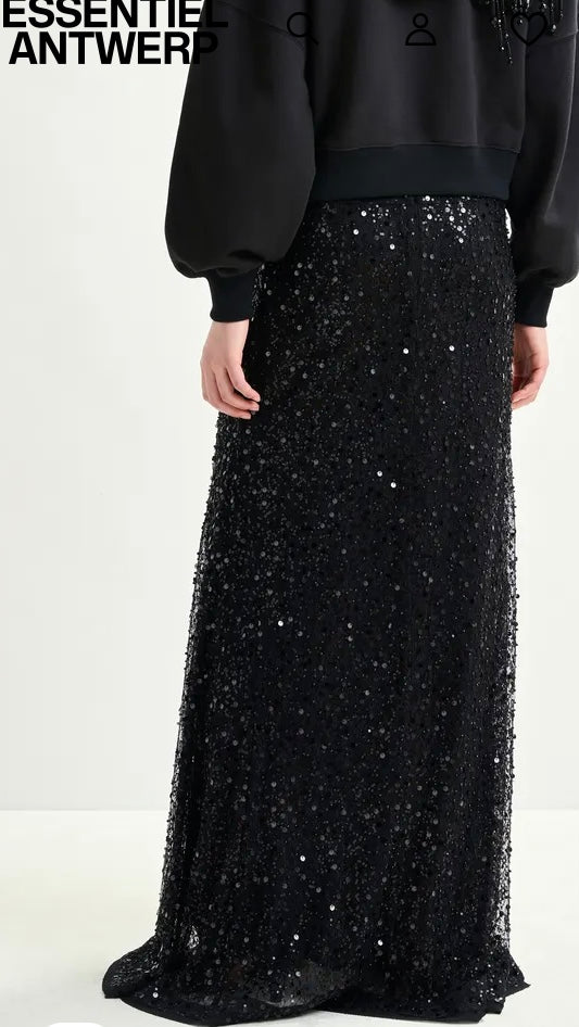 Essentiel Antwerp Black  Sequin and beaded Maxi Skirt.