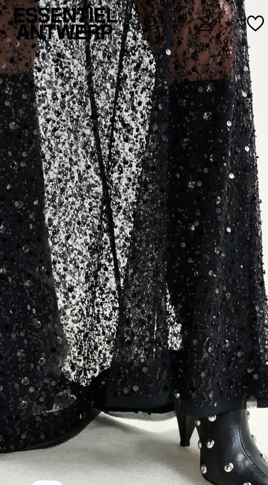 Essentiel Antwerp Black  Sequin and beaded Maxi Skirt.