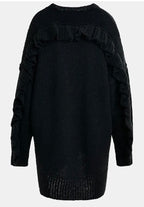 Essentiel Antwerp Black knit mini dress with ruffle detail