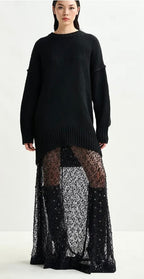 Essentiel Antwerp Black knit mini dress with ruffle detail
