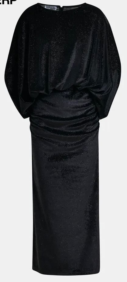 Essentiel Antwerp Black Velvet Long Evening dress with cape-like sleeves
