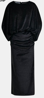 Essentiel Antwerp Black Velvet Long Evening dress with cape-like sleeves