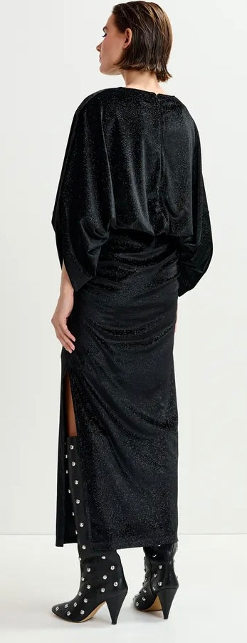 Essentiel Antwerp Black Velvet Long Evening dress with cape-like sleeves