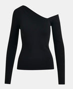Essentiel Antwerp Black rib-knitted sweater with asymmetric neckline