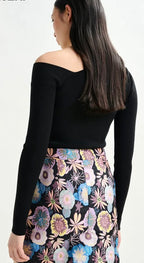 Essentiel Antwerp Black rib-knitted sweater with asymmetric neckline