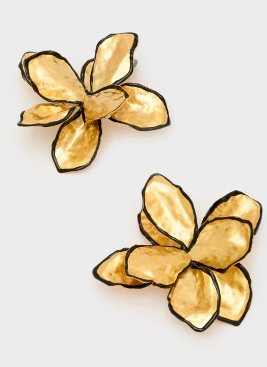 Nali Large Gold / Black Large Over Flower Statement Earrings