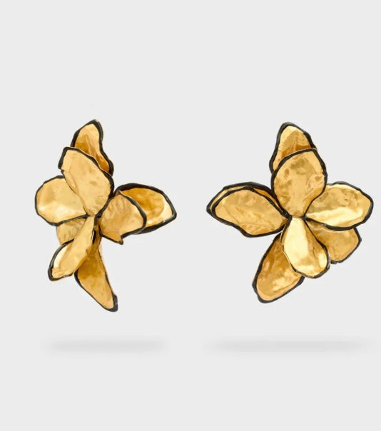 Nali Large Gold / Black Large Over Flower Statement Earrings