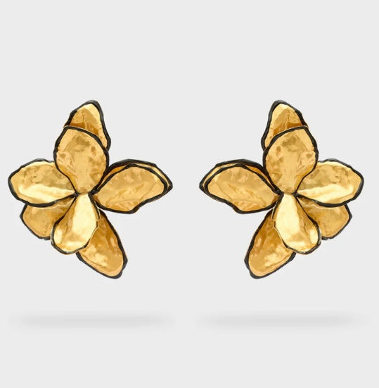 Nali Large Gold / Black Large Over Flower Statement Earrings