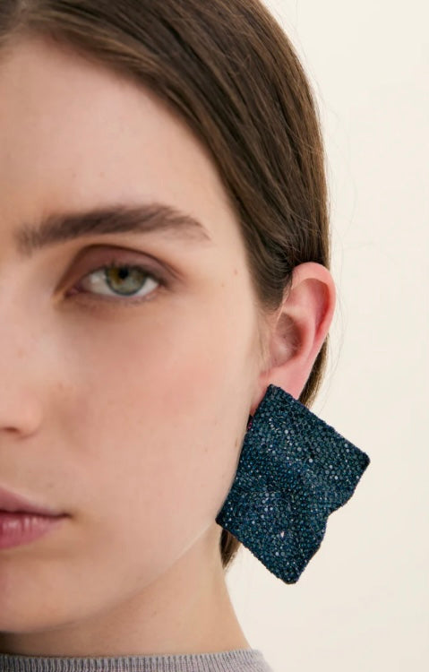 Nali Petrol Blue Architectural Wave Earrings