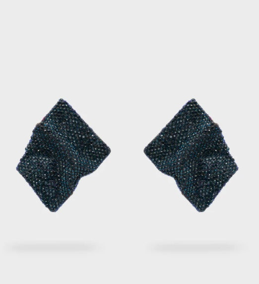 Nali Petrol Blue Architectural Wave Earrings