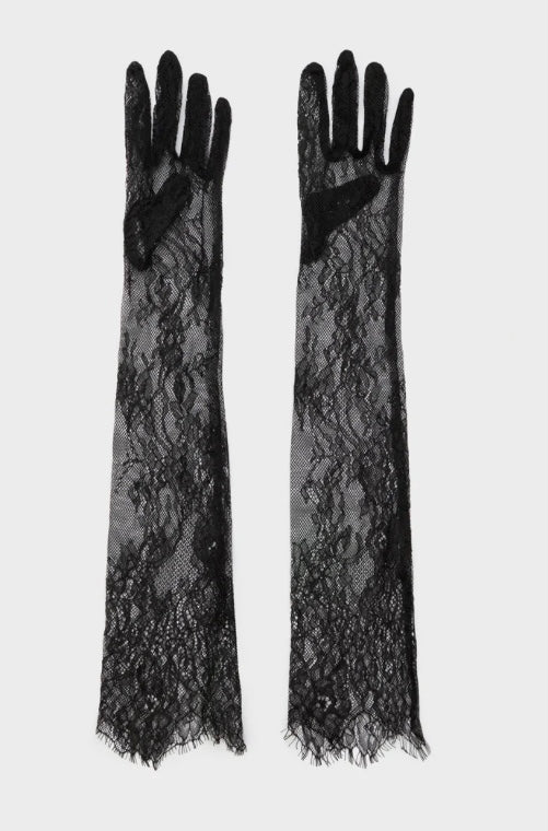 NALI Black Long Lace Evening Gloves