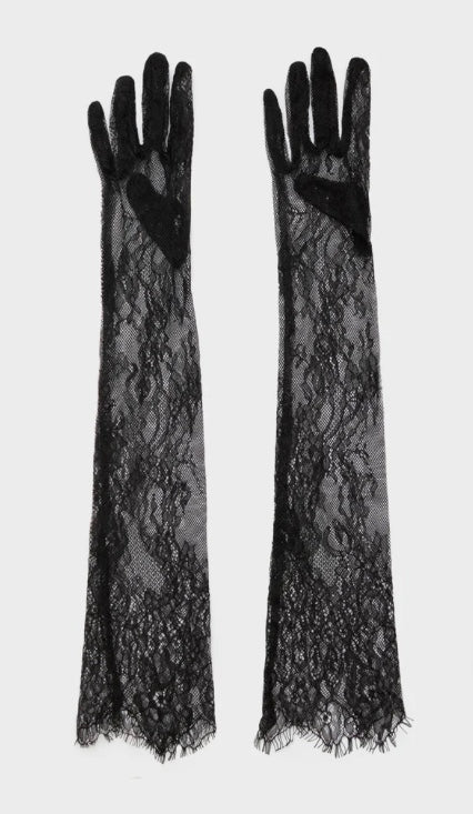 NALI Black Long Lace Evening Gloves