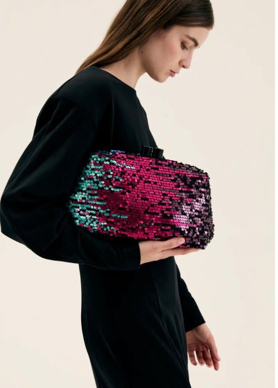 NALI Fushia Pink & Blue Large Sequin Clutch Bag
