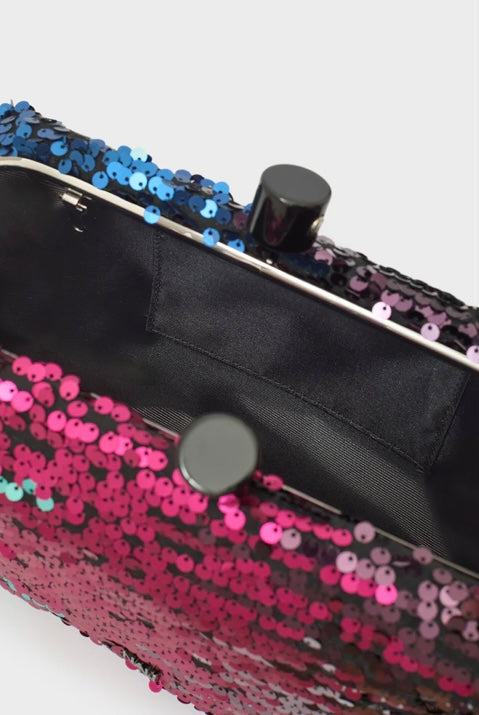 NALI Fushia Pink & Blue Large Sequin Clutch Bag