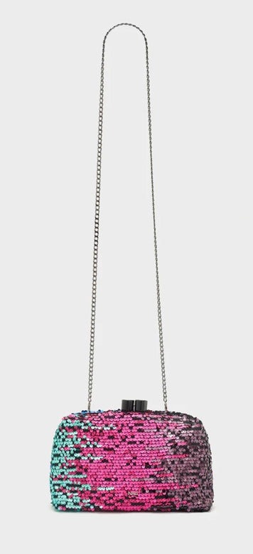 NALI Fushia Pink & Blue Large Sequin Clutch Bag