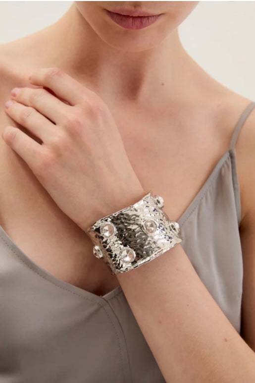 NALI Silver / Hammered Silver Bracelet with Crystal Gems