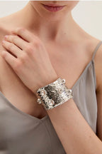 NALI Silver / Hammered Silver Bracelet with Crystal Gems