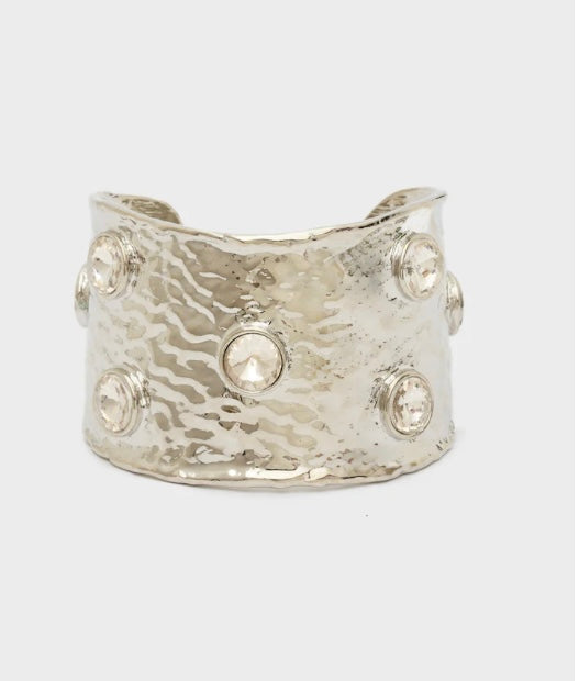 NALI Silver / Hammered Silver Bracelet with Crystal Gems