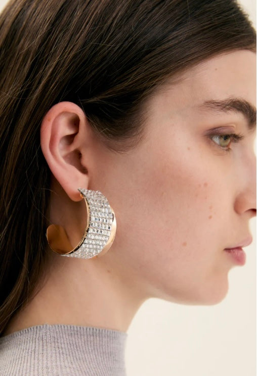 NALI Silver Crystal & Gold Large Hoop Earrings