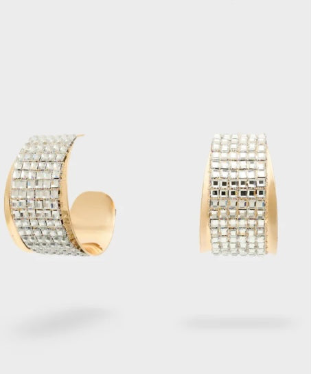 NALI Silver Crystal & Gold Large Hoop Earrings