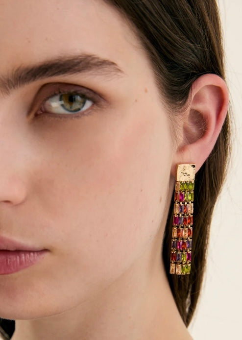 NALI Multicolored Crystal Droplet Chain Earrings