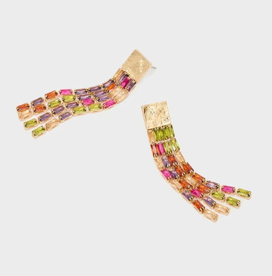 NALI Multicolored Crystal Droplet Chain Earrings