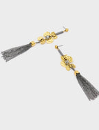 NALI Gold Flower & Black Chain Long Earrings
