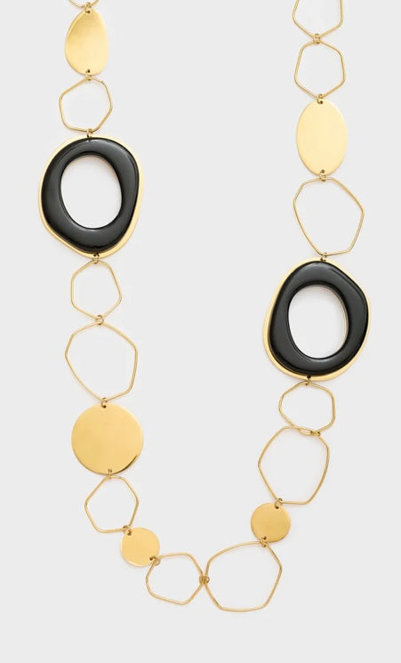 NALI Gold Links & Black Enamel Long Necklace Chain