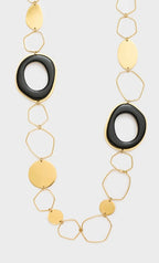 NALI Gold Links & Black Enamel Long Necklace Chain