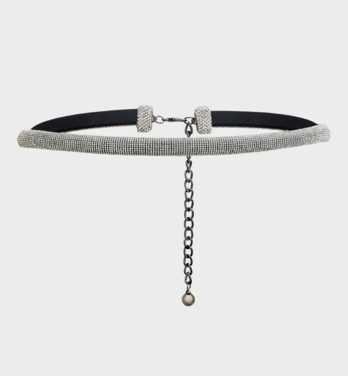 NALI Silver Crystal Thin Chain Belt