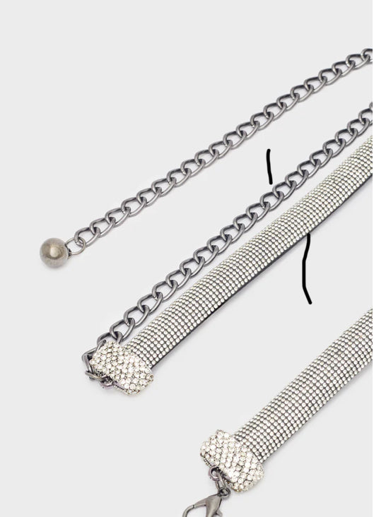 NALI Silver Crystal Thin Chain Belt