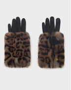 NALI Leopard Black Eco Fur Cuff Gloves