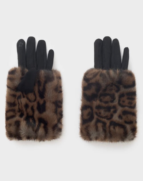 NALI Leopard Black Eco Fur Cuff Gloves