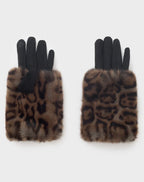 NALI Leopard Black Eco Fur Cuff Gloves