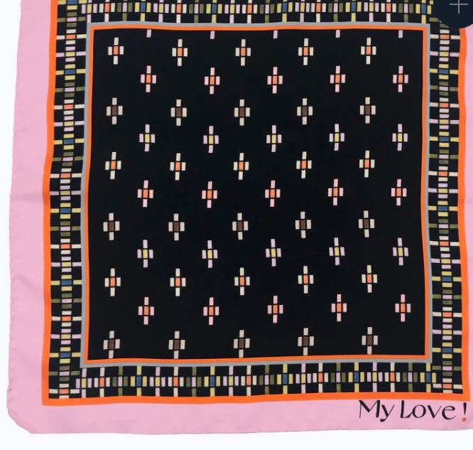 TIDINGS Black & Pink "My Love" pocket square Silk Scarf