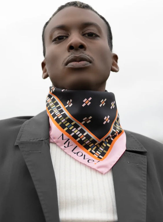 TIDINGS Black & Pink "My Love" pocket square Silk Scarf