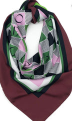 TIDINGS BURGANDY & Green "Me & You " Large Silk Statement Scarf