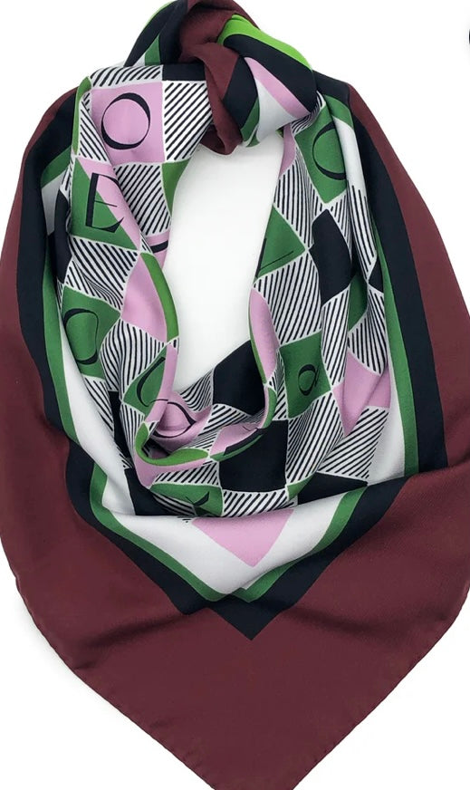 TIDINGS BURGANDY & Green "Me & You " Large Silk Statement Scarf