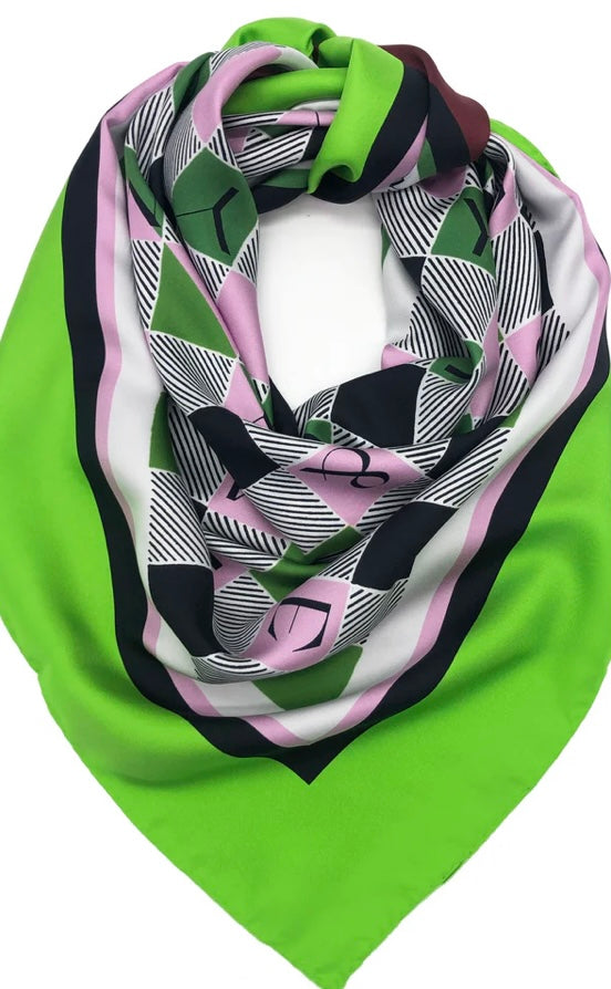 TIDINGS BURGANDY & Green "Me & You " Large Silk Statement Scarf