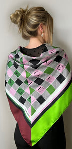 TIDINGS BURGANDY & Green "Me & You " Large Silk Statement Scarf